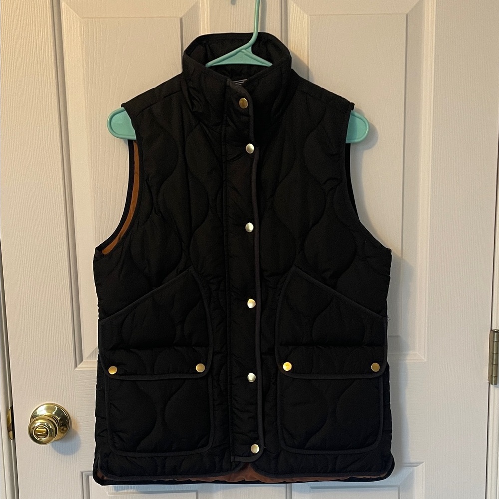 J Crew womens Quilted Black Snap-Front Vest